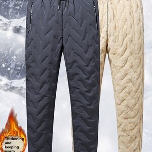 Men’s Winter Fleece-Lined Quilted Pants – Ultra Thick, Windproof Thermal Joggers